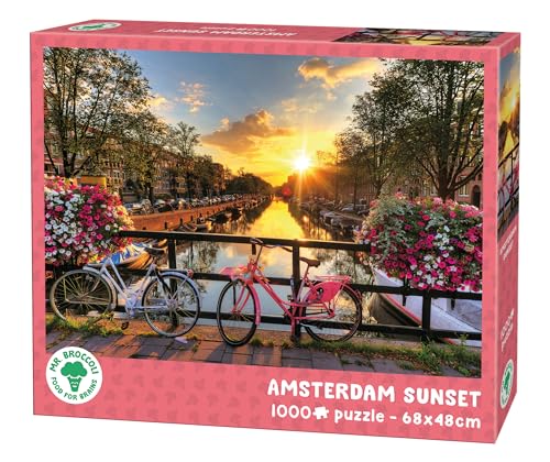Mr. Broccoli Puzzle 1000 Teile Sonnenuntergang Amsterdam - Fahrradbrücke am Kanal von Mr. Broccoli