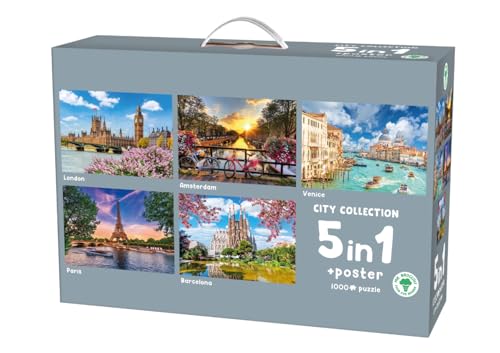 Mr. Broccoli Puzzle 5 x 1000 Teile - City Collection – 5 in 1 Städte Puzzle – Inklusive Poster – FSC® – 68 x 48 cm von Mr. Broccoli