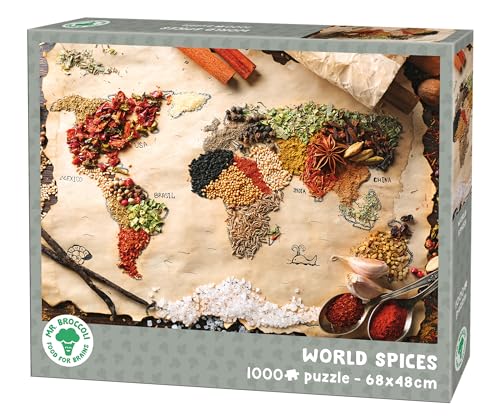 Mr. Broccoli Puzzle Weltgewürze 1000 Teile - Weltkarte mit Kräuter und Gewürze aus Aller Welt - 68 x 48 cm von Mr. Broccoli