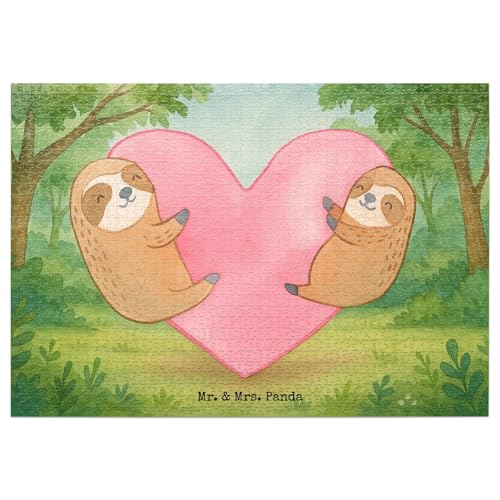 Mr. & Mrs. Panda Puzzle Faultiere Herz Design 1500 Teile - Geschenk, Hochzeitstag, Verlobung, Geschenk für Partner, Hocheitstag, Heiratsantrag, von Mr. & Mrs. Panda