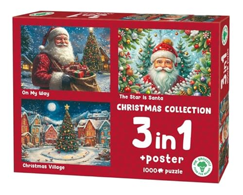 Mr.Broccoli Christmas Collection 3 in 1 Puzzle Set 1000 Teile mit Poster, Feriendorf und Weihnachtsmann Thema von Mr.Broccoli