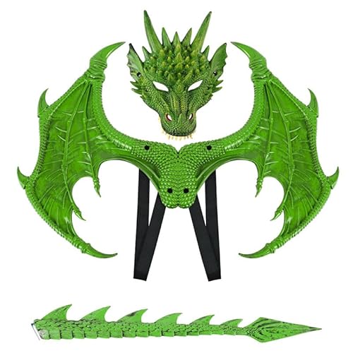 Mr.Fashion Ultraleichtes Cosplay Drachenkostüm Dreiteilige Halloween Kinder Party Dekoration Drachenmaske Cosplay Requisiten (Old Green Dreiteiliges Set) von Mr.Fashion