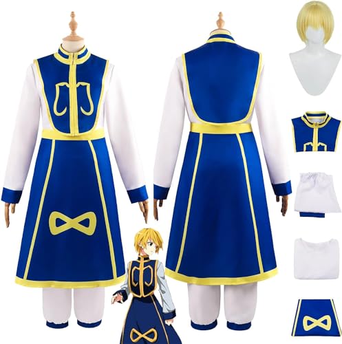 Mr.LQ Anime Hunter X Hunter Kurapika Cosplay Kostüm Outfit Rollenspiel Blaue Uniform Komplettset Halloween Karneval Party Dress Up Anzug Mit Perücke von Mr.LQ