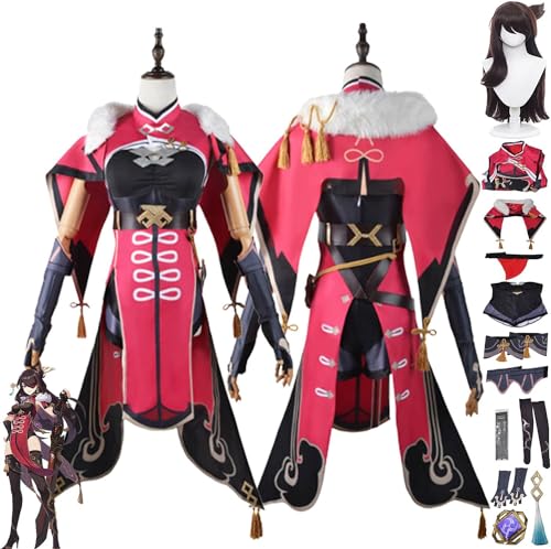 Mr.LQ Genshin Impact Beidou Cosplay Kostüm Outfit Spielfiguren Hutao Raiden Shogun Uniform Komplettset Damen Mädchen Halloween Party Dress Up Anzug Mit Perücke Augenmaske von Mr.LQ
