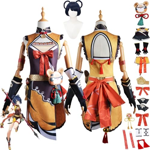 Mr.LQ Genshin Impact Xiangling Cosplay Kostüm Outfit Spielzeugfiguren Hutao Raiden Shogun Uniform Komplettset Halloween Karneval Party Dress Up Anzug Mit Perücke von Mr.LQ