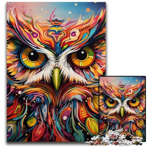1000-teiliges Puzzle, Bunte Kunst-Eule, Holzpuzzle für Erwachsene, anspruchsvolles DIY-Denkspiel, perfektes Familienspiel oder dekoratives Geschenk, 50x75cm/19,68x29,52 Zoll von MrChunlong