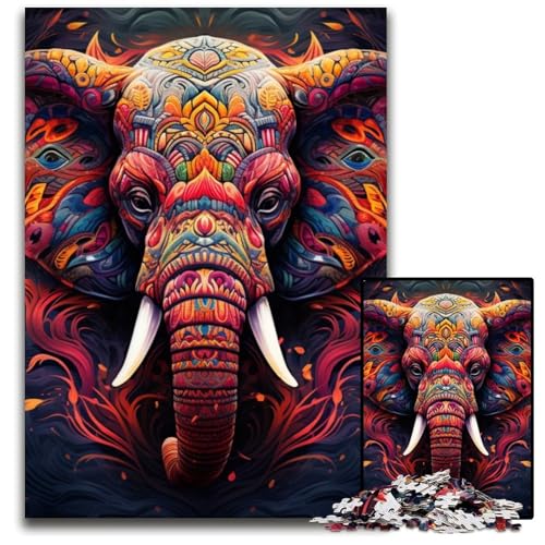 1000-teiliges Puzzle, Elefanten-Kunstpuzzle, anspruchsvolles Denkspiel für Teenager, interaktives Familienspiel, 50x75cm/19,68x29,52 Zoll von MrChunlong