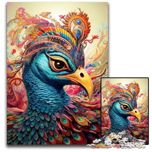 1000-teiliges Puzzle, bunter Pfau, Holzpuzzle, zum Entspannen und Herausfordern, farbenfrohe Heimdekorationskunst, Freunde, 50x75cm/19,68x29,52 Zoll 1000-teiliges Puzzle, bunter Pfau, Holzpuzzle, zum Entspannen und Herausfordern, farbenfrohe Heimdekorationskunst, Freunde, 50x75cm/19,68x29,52 Zoll von MrChunlong