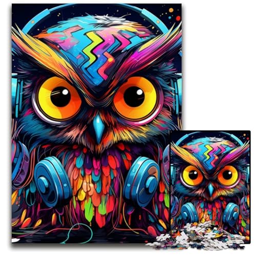 1000-teiliges Puzzle, farbenfrohe Eulen-Kunst, anspruchsvolles Denkspiel für Teenager, unterhaltsames interaktives Spiel für die ganze Familie, 26x38cm/10,23x14,96 Zoll von MrChunlong