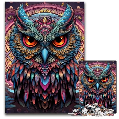 1000-teiliges Puzzle, farbenfrohe Eulen-Kunst, anspruchsvolles Denkspiel für Teenager, unterhaltsames interaktives Spiel für die ganze Familie, 26x38cm/10,23x14,96 Zoll von MrChunlong