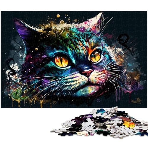 1000-teiliges Puzzle, farbenfrohe Fantasiekatze, Holzpuzzle für Erwachsene, anspruchsvolles DIY-Denkspiel, perfektes Familienspiel oder dekoratives Geschenk, 50x75cm/19,68x29,52 Zoll von MrChunlong