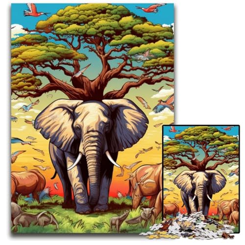 1000-teiliges Puzzle, farbenfroher Elefant, Holzpuzzle zum Entspannen und Herausfordern, farbenfrohe Kunst zur Heimdekoration, Freunde, 50x75cm/19,68x29,52 Zoll 1000-teiliges Puzzle, farbenfroher Elefant, Holzpuzzle zum Entspannen und Herausfordern, farbenfrohe Kunst zur Heimdekoration, Freunde, 50x75cm/19,68x29,52 Zoll von MrChunlong