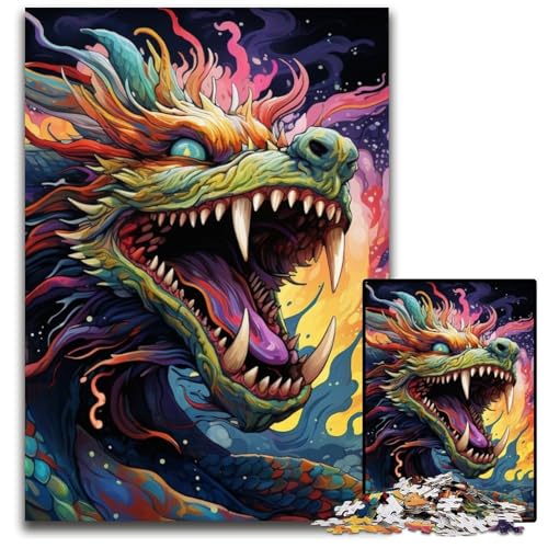 1000-teiliges Puzzle, farbenfrohes Drachen-Kunst-Puzzle, anspruchsvolles Denkspiel für Teenager, unterhaltsames interaktives Spiel für die ganze Familie, 26x38cm/10,23x14,96 Zoll von MrChunlong