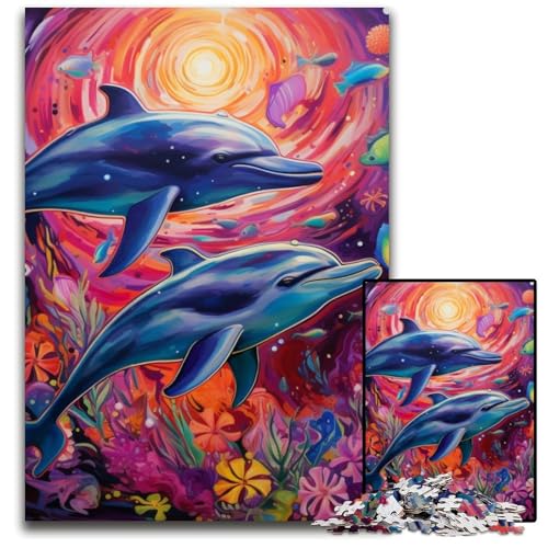 1000-teiliges Puzzle, farbenfrohes Kunst-Delfin-Puzzle für Erwachsene, ideal für Verliebte, perfektes Weihnachts-, Neujahrs- und Valentinstagsgeschenk, 50x75cm/19,68x29,52 Zoll 1000-teiliges Puzzle, farbenfrohes Kunst-Delfin-Puzzle für Erwachsene, ideal für Verliebte, perfektes Weihnachts-, Neujahrs- und Valentinstagsgeschenk, 50x75cm/19,68x29,52 Zoll von MrChunlong