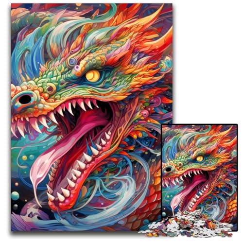 1000-teiliges Puzzle, farbenfrohes chinesisches Drachenpuzzle für Erwachsene, ideal für Verliebte, perfektes Weihnachts-, Neujahrs- und Valentinstagsgeschenk, 26x38cm/10,23x14,96 Zoll von MrChunlong