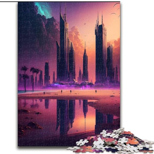 1000-teiliges Puzzle, futuristisches Stadtbau-Puzzle aus Holz, interaktives Familienspiel, Denksport-Geschenk, Lernspielzeug, 1000 Teile(50x75cm) von MrChunlong