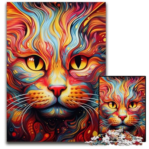 1000-teiliges Puzzle „Psychedelische Katze“, anspruchsvolles Denkspiel für Teenager, unterhaltsames interaktives Spiel für die ganze Familie, 26x38cm/10,23x14,96 Zoll von MrChunlong