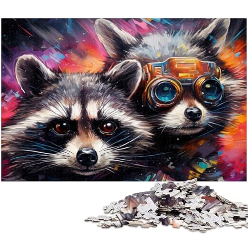 1000-teiliges Puzzle Art Fantasy Waschbär aus Pappe. Entspannen und herausfordern, farbenfrohe Kunst zur Heimdekoration, Freunde, 26x38cm/10,23x14,96 Zoll von MrChunlong