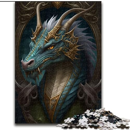 1000-teiliges Puzzle Blauer Alter Drache aus Pappe, interaktives Familienspiel, Denksportgeschenk, Lernspielzeug, 1000 Teile(26x38cm) von MrChunlong