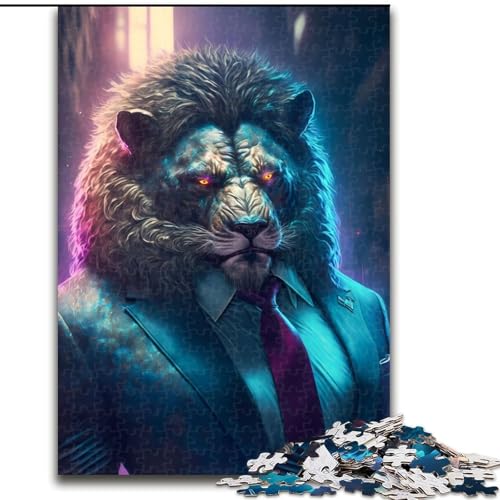 1000-teiliges Puzzle Boss-Löwe im Anzug, aus Pappe, interaktives Familienspiel, Denksportgeschenk, Lernspielzeug, 1000 Teile(26x38cm) von MrChunlong