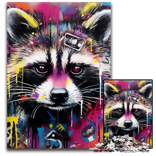 1000-teiliges Puzzle-Geschenk, Waschbär-Graffiti-Puzzle für Erwachsene, zum Entspannen und Herausfordern, farbenfrohe Heimdekorationskunst, Freunde, 26x38cm/10,23x14,96 Zoll 1000-teiliges Puzzle-Geschenk, Waschbär-Graffiti-Puzzle für Erwachsene, zum Entspannen und Herausfordern, farbenfrohe Heimdekorationskunst, Freunde, 26x38cm/10,23x14,96 Zoll von MrChunlong