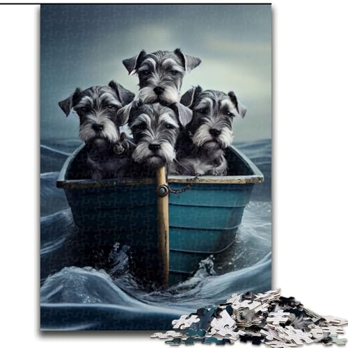 1000-teiliges Puzzle Schnauzerwelpen auf dem Wasser, Puzzle aus Holz, interaktives Familienspiel, Denksportgeschenk, Lernspielzeug, 1000 Teile(50x75cm) von MrChunlong