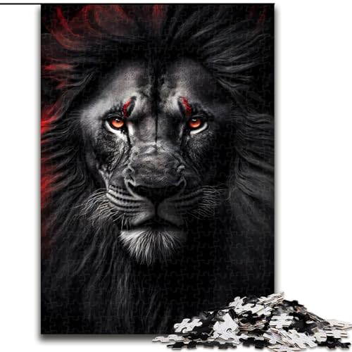 1000-teiliges Puzzle Schwarzer Wilder wütender Löwe aus Holz, interaktives Familienspiel, Denksportgeschenk, Lernspielzeug, 1000 Stück(50x75cm) von MrChunlong