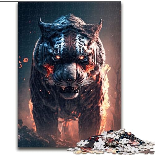 1000-teiliges Puzzle Tiger im Feuer, Puzzle aus Holz, interaktives Familienspiel, Denksportgeschenk, Lernspielzeug, 1000 Teile(50x75cm) von MrChunlong
