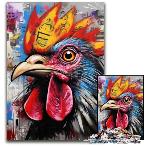 1000-teiliges Puzzle für Erwachsene, Hahn-Graffiti, Holzpuzzle, hochschwieriges Denkspiel für Jugendliche, 50x75cm/19,68x29,52 Zoll 1000-teiliges Puzzle für Erwachsene, Hahn-Graffiti, Holzpuzzle, hochschwieriges Denkspiel für Jugendliche, 50x75cm/19,68x29,52 Zoll von MrChunlong