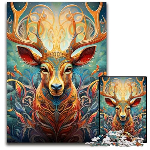 1000-teiliges Puzzle für Erwachsene, Hirsch, psychedelische Kunst, Puzzle für Erwachsene, perfekt für Halloween, Weihnachten, Geburtstagsgeschenk, 26x38cm/10,23x14,96 Zoll von MrChunlong