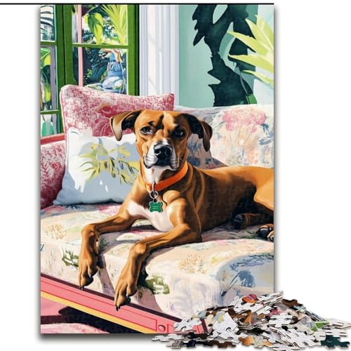 1000-teiliges Puzzle für Erwachsene, Hund auf dem Sofa, Lernspielzeug, Familienspiele, einzigartige Geburtstags- und Geschenkideen (Größe 50x75cm) von MrChunlong
