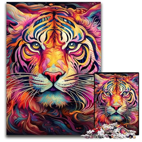 1000-teiliges Puzzle für Erwachsene, Psychedelic Art Tiger, Holzpuzzle, hochschwieriges Denkspiel für Teenager, 50x75cm/19,68x29,52 Zoll 1000-teiliges Puzzle für Erwachsene, Psychedelic Art Tiger, Holzpuzzle, hochschwieriges Denkspiel für Teenager, 50x75cm/19,68x29,52 Zoll von MrChunlong