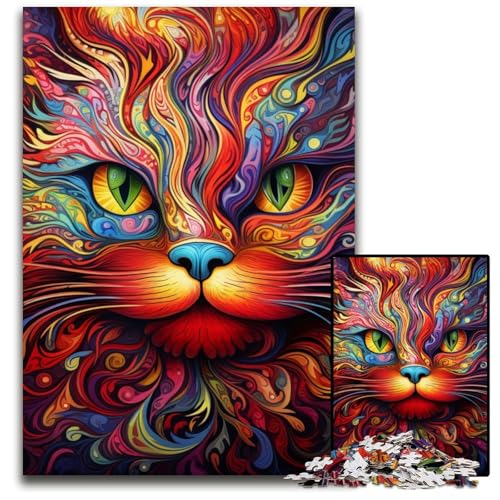 1000-teiliges Puzzle für Erwachsene, Psychedelische Katze, Holzpuzzle, Hochschwieriges Denkspiel für Jugendliche, 50x75cm/19,68x29,52 Zoll 1000-teiliges Puzzle für Erwachsene, Psychedelische Katze, Holzpuzzle, Hochschwieriges Denkspiel für Jugendliche, 50x75cm/19,68x29,52 Zoll von MrChunlong