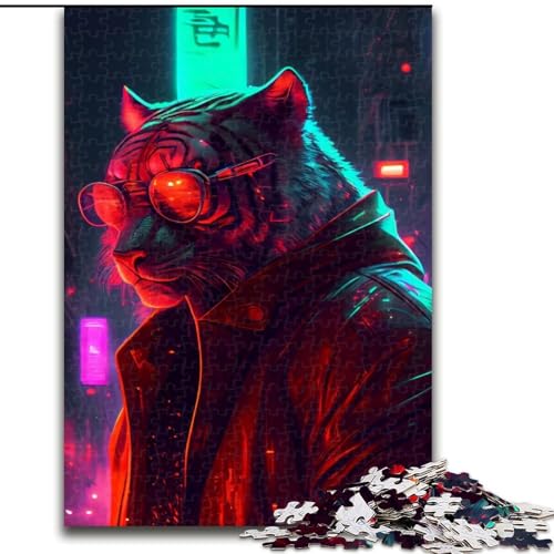 1000-teiliges Puzzle für Erwachsene, Punk-Tiger-Puzzle aus Holz, anspruchsvolles Denkspiel für Teenager, Spaß für den Familienspielabend, 1000 Teile(50x75cm) von MrChunlong