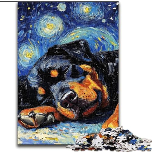 1000-teiliges Puzzle für Erwachsene, Rottweiler-Nachthimmel, aus Holz, perfekte DIY-Kunstdekoration oder Geburtstagsgeschenk, 50x75cm, für Geburtstage, Feiertage und besondere Anlässe von MrChunlong