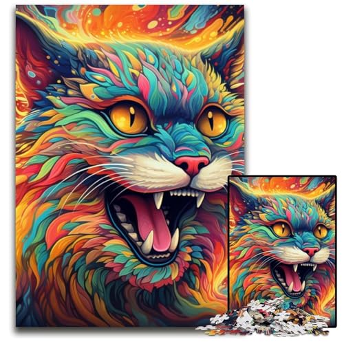 1000-teiliges Puzzle für Erwachsene, farbenfrohe Kunst, psychedelische Katzen-Puzzles für Erwachsene, perfekt für Halloween, Weihnachten, Geburtstagsgeschenk, 26x38cm/10,23x14,96 Zoll von MrChunlong