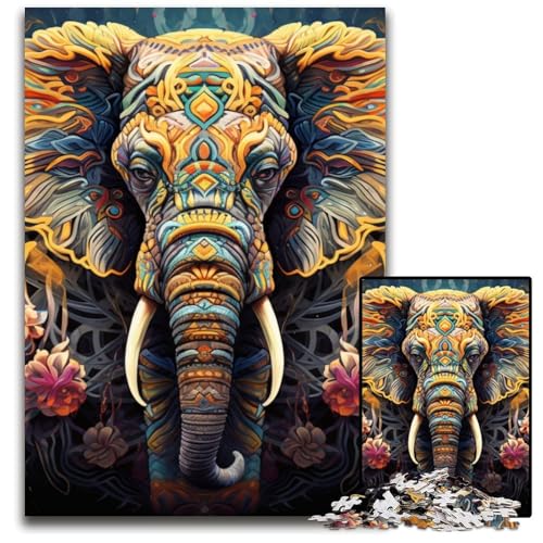 1000-teiliges Puzzle für Erwachsene, farbenfrohes Elefanten-Kunst-Puzzle für Erwachsene, Denksportspiel für Teenager, 26x38cm/10,23x14,96 Zoll von MrChunlong