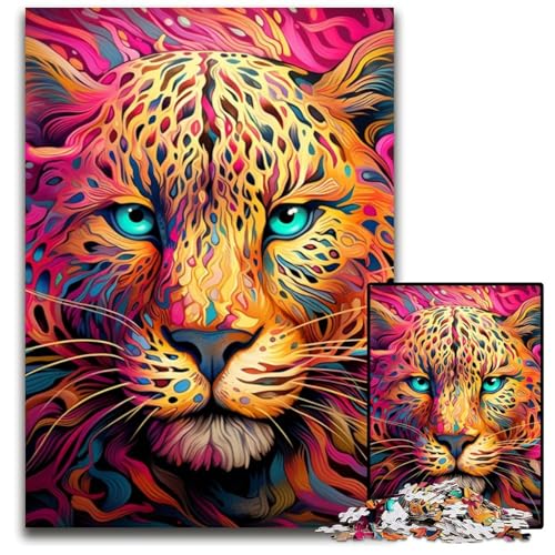 1000-teiliges Puzzle für Erwachsene, gelb-rosa Leoparden-Puzzle für Erwachsene, perfekt für Halloween, Weihnachten, Geburtstagsgeschenk, 26x38cm/10,23x14,96 Zoll von MrChunlong