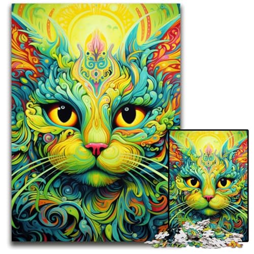 1000-teiliges Puzzle für Erwachsene, grüne Katze, Puzzle für Erwachsene, perfekt für Halloween, Weihnachten, Geburtstagsgeschenk, 26x38cm/10,23x14,96 Zoll 1000-teiliges Puzzle für Erwachsene, grüne Katze, Puzzle für Erwachsene, perfekt für Halloween, Weihnachten, Geburtstagsgeschenk, 26x38cm/10,23x14,96 Zoll von MrChunlong