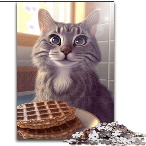 1000-teiliges Puzzle für Erwachsene, lustiges Waffelpuzzle mit Katze, aus Pappe, mit interaktivem Familienspiel, Kinder ab 14 Jahren, 1000 Teile(26x38cm) von MrChunlong