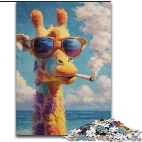 1000-teiliges Puzzle für Erwachsene, rauchende Giraffe, Lernspielzeug, Familienspiele, einzigartige Geburtstags- und Geschenkideen (Größe 50x75cm) von MrChunlong