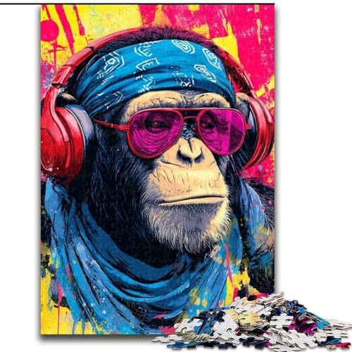1000-teiliges Puzzle für Erwachsene und Jugendliche, AFFE mit Kopfhörern, dekomprimierendes intellektuelles Lernspielzeug, ganze Familie (Größe 50x75cm) von MrChunlong