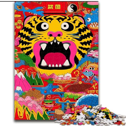 1000-teiliges Puzzle für Erwachsene und Jugendliche, Abstrakter Tiger, dekomprimierendes intellektuelles Lernspielzeug, ganze Familie (Größe 26x38cm) von MrChunlong