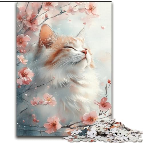 1000-teiliges Puzzle für Erwachsene und Jugendliche, Aquarellkatze und Kirschblüten, Lernspielzeug und Spiele für Erwachsene und Jugendliche (Größe 26x38cm) von MrChunlong