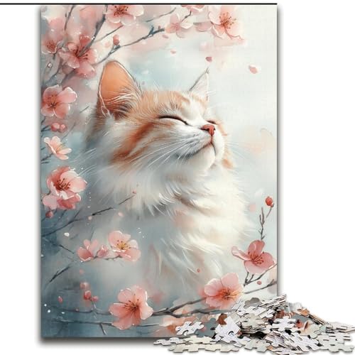 1000-teiliges Puzzle für Erwachsene und Jugendliche, Aquarellkatze und Kirschblüten, Lernspielzeug und Spiele für Erwachsene und Jugendliche (Größe 50x75cm) von MrChunlong