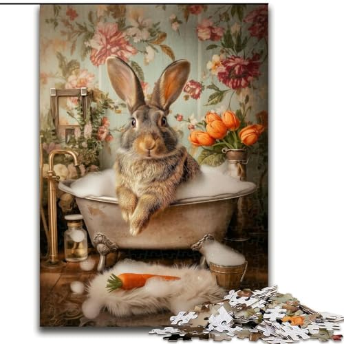 1000-teiliges Puzzle für Erwachsene und Jugendliche, Badezimmerhase, dekomprimierendes intellektuelles Lernspielzeug, ganze Familie (Größe 50x75cm) von MrChunlong