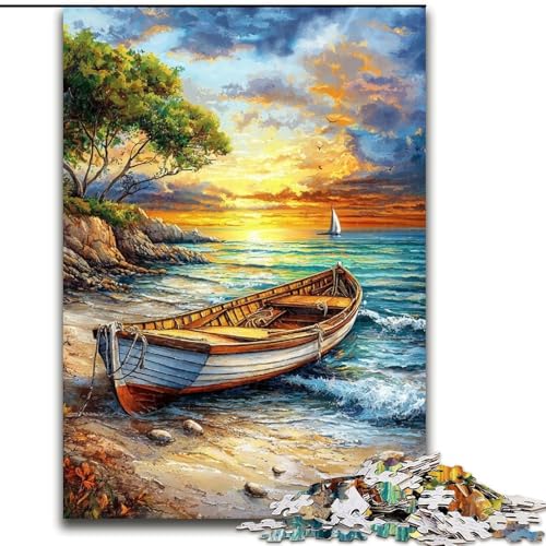 1000-teiliges Puzzle für Erwachsene und Jugendliche, Boot am Strand, Elefantenspielzeug, Denkspiel, Geburtstagsgeschenk, Geschenke, Wandkunst für Kinder ab 14 Jahren (Größe 50x75cm) von MrChunlong