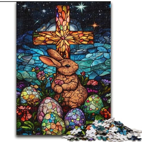 1000-teiliges Puzzle für Erwachsene und Jugendliche, Buntglas-Osterhase, für Kinder ab 14 Jahren, Heimdekoration als Geschenk für die ganze Familie und Freunde (Größe 26x38cm) von MrChunlong
