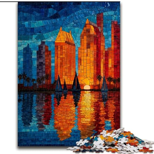 1000-teiliges Puzzle für Erwachsene und Jugendliche, Buntglasstadt, Lernspiele, Heimdekoration, geeignet für die Schreibtischdekoration (Größe 50x75cm) von MrChunlong