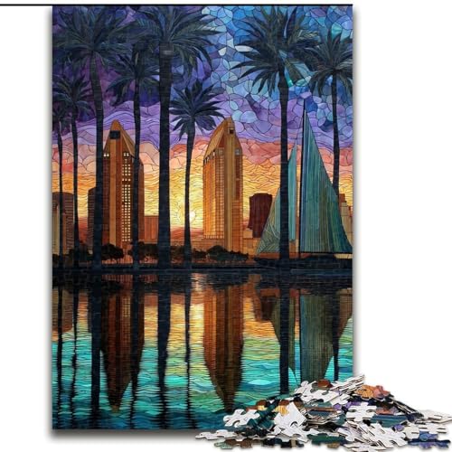 1000-teiliges Puzzle für Erwachsene und Jugendliche, Buntglasstadt, entspannendes intellektuelles Lernspielzeug, Geburtstagsgeschenk, Geschenke, Wandkunst (Größe 26x38cm) von MrChunlong